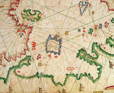 リムノス島、海図、1651年（ベラムのインク）（330925からの詳細） 作： Pietro Giovanni Prunes